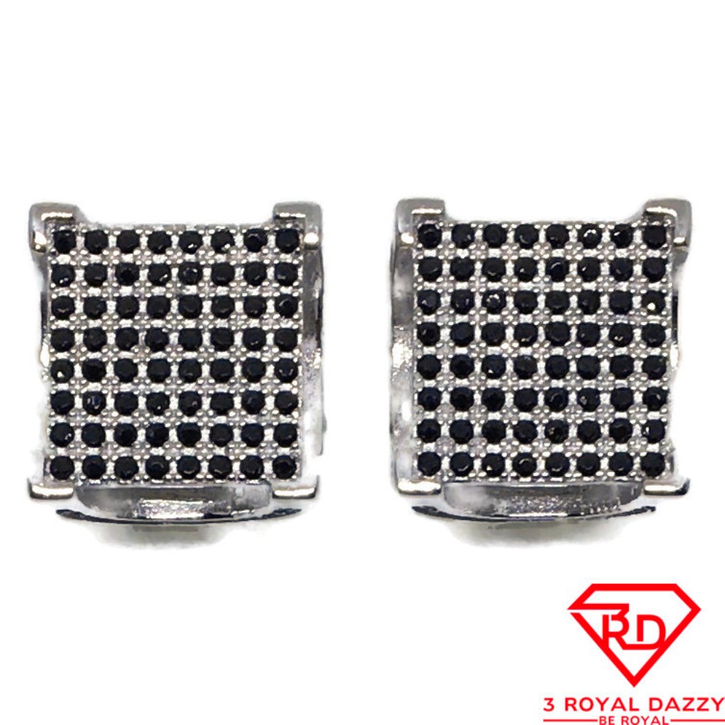 Black Cubic Zirconia Square Stud Earrings Silver 113$